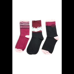 Complliments Women's 3-Pack Winter Crew Socks Burgundy & Pink
